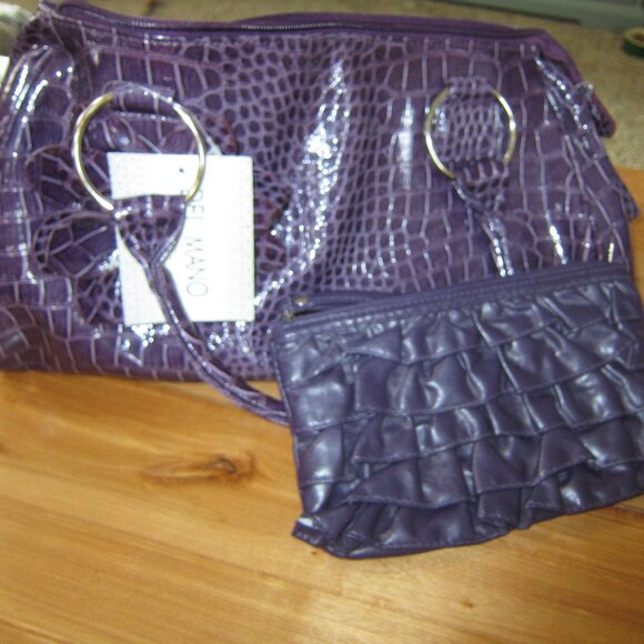 Del Mano Purple Handbag Purse + Bonus Bag Purple Flower NEW - Picture 4 of 7